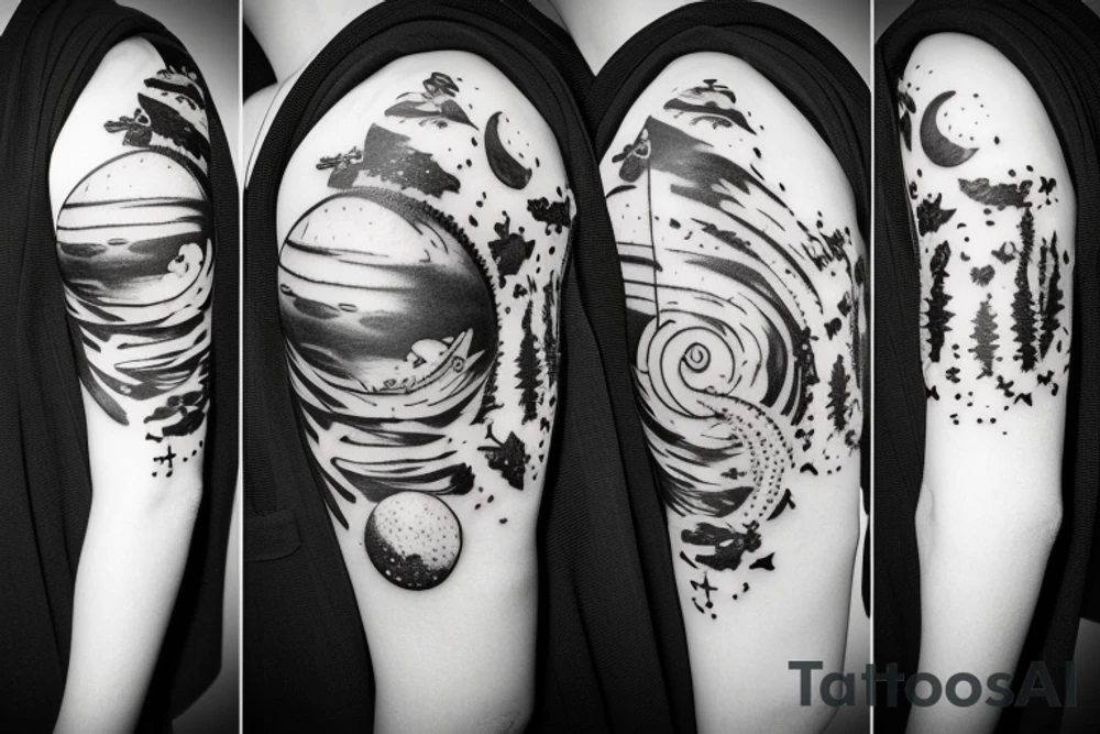 Space with planets with nature tattoo idea