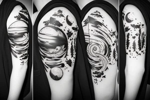 Space with planets with nature tattoo idea