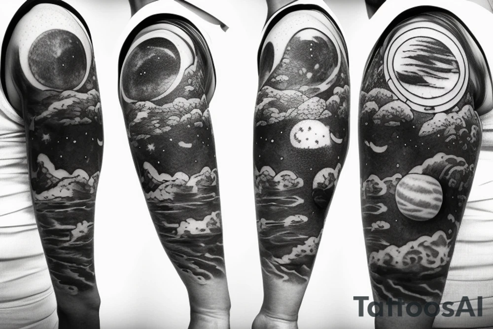 Space with planets with nature tattoo idea