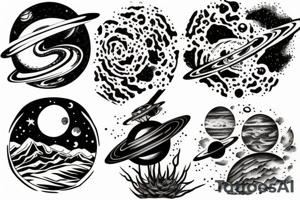 Space with planets with nature tattoo idea