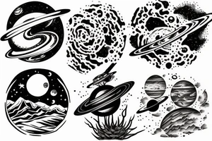 Space with planets with nature tattoo idea