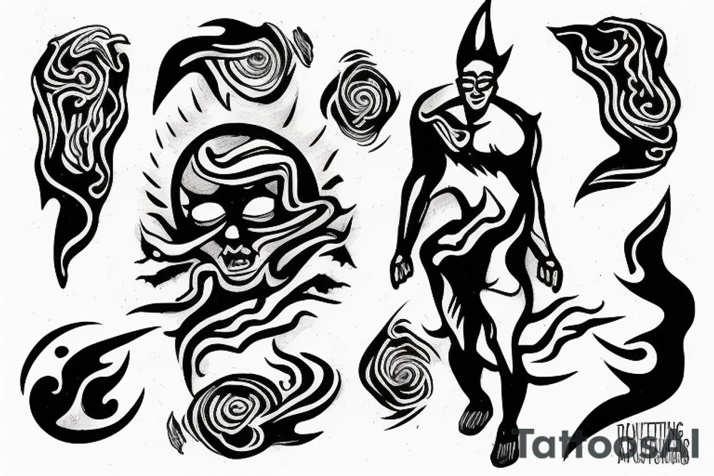 man with lightning in hand on the top of the mountain tattoo idea