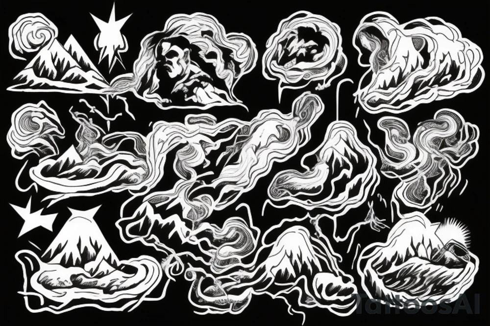 man with lightning in hand on the top of the mountain tattoo idea