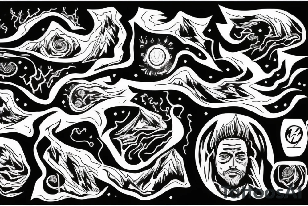 man with lightning in hand on the top of the mountain tattoo idea