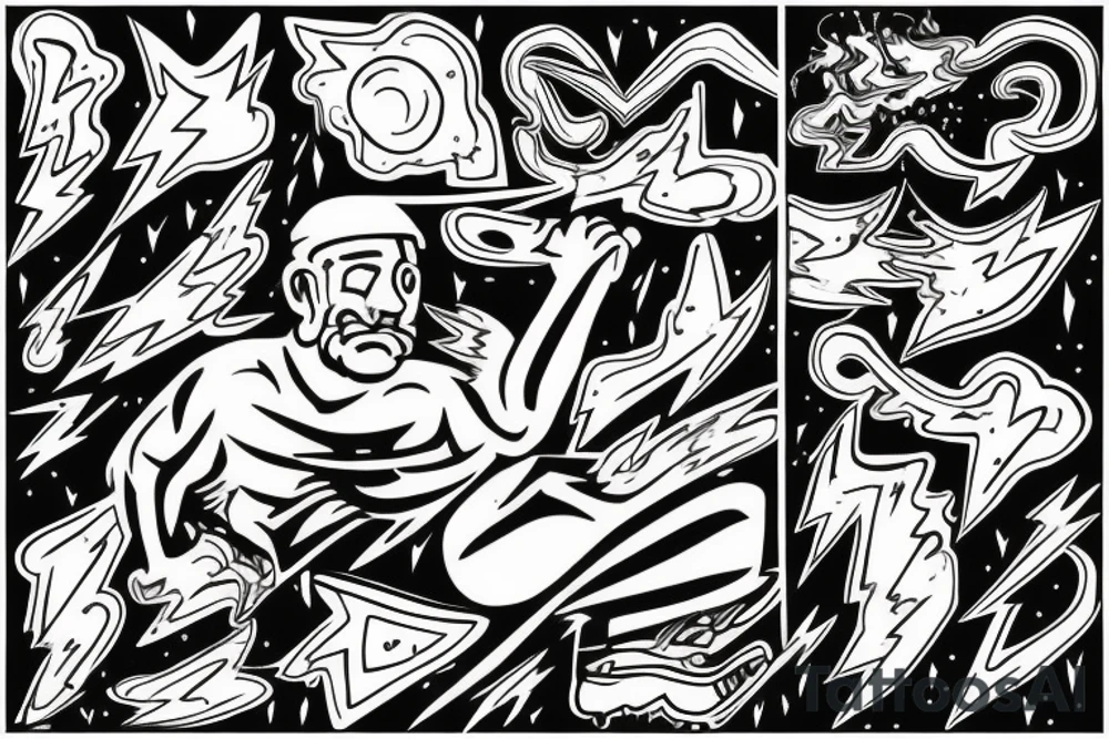 man with lightning in hand on the top of the mountain tattoo idea