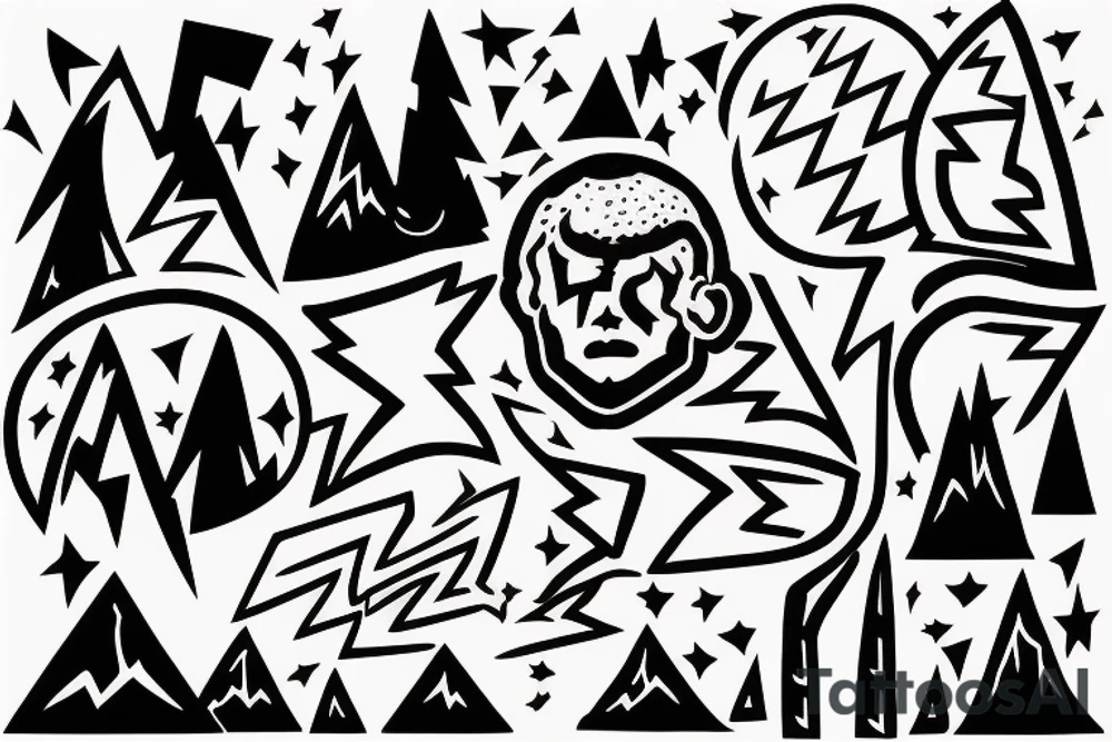 man with lightning in hand on the top of the mountain tattoo idea