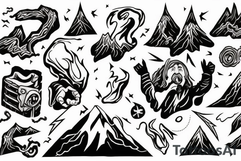 man with lightning in hand on the top of the mountain tattoo idea