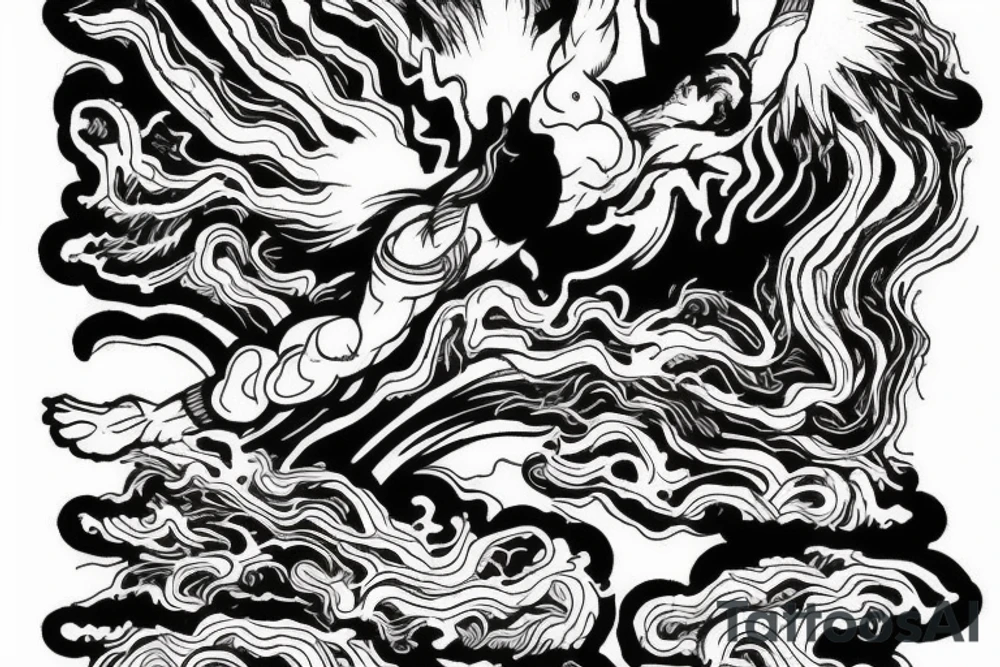 man with lightning in hand on the top of the mountain tattoo idea