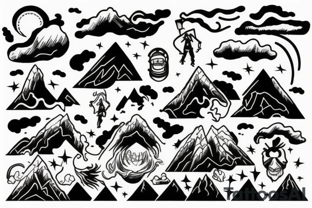 man with lightning in hand on the top of the mountain tattoo idea