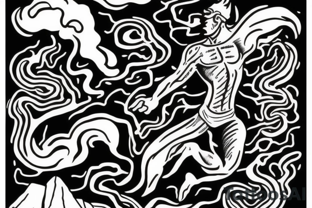 man with lightning in hand on the top of the mountain tattoo idea
