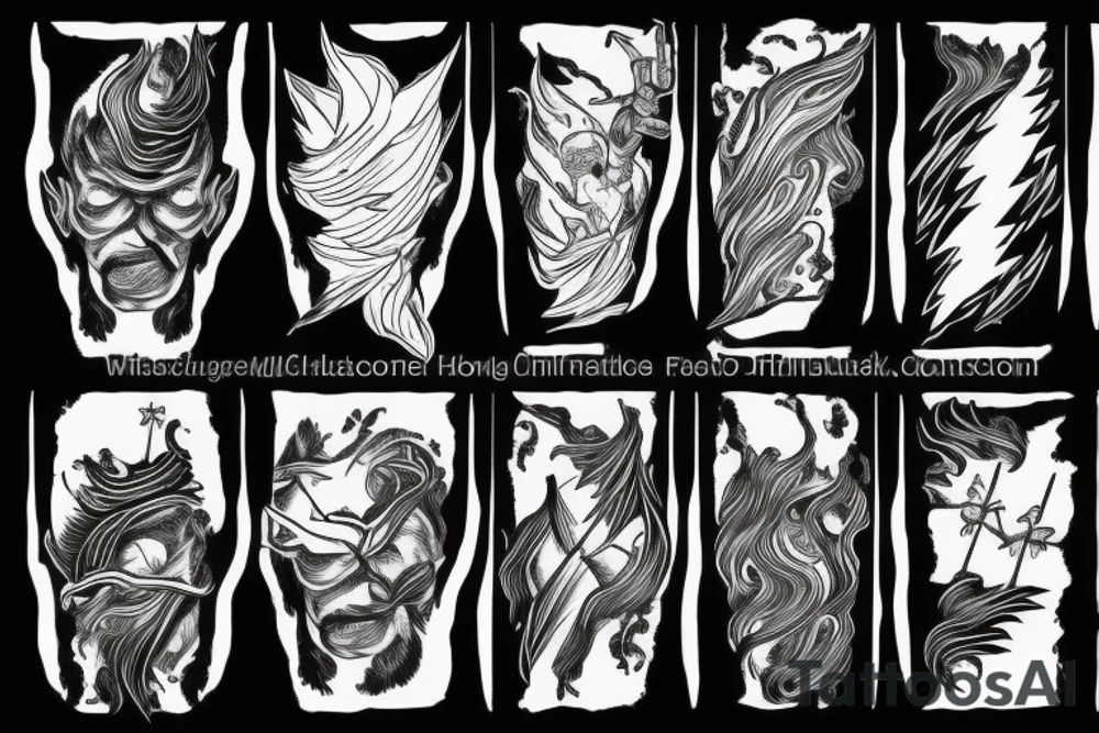 man with lightning in hand on the top of the mountain tattoo idea