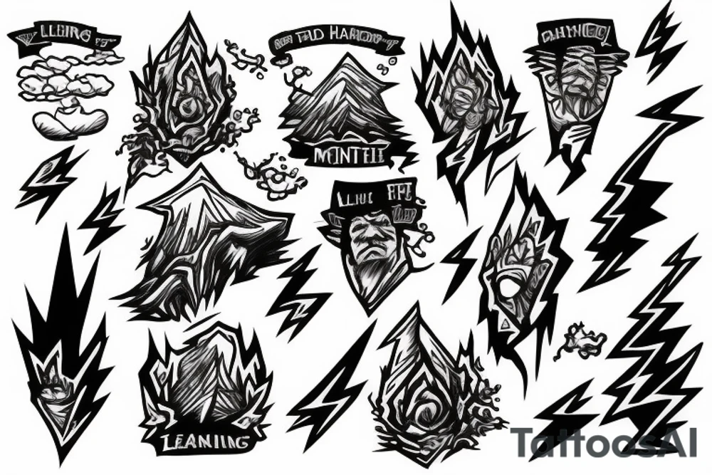 man with lightning in hand on the top of the mountain tattoo idea