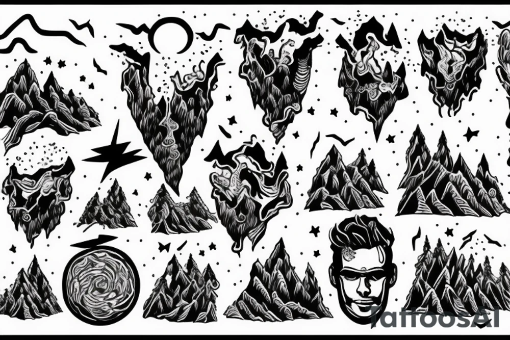man with lightning in hand on the top of the mountain tattoo idea