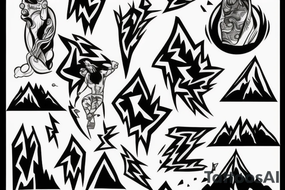 man with lightning in hand on the top of the mountain tattoo idea