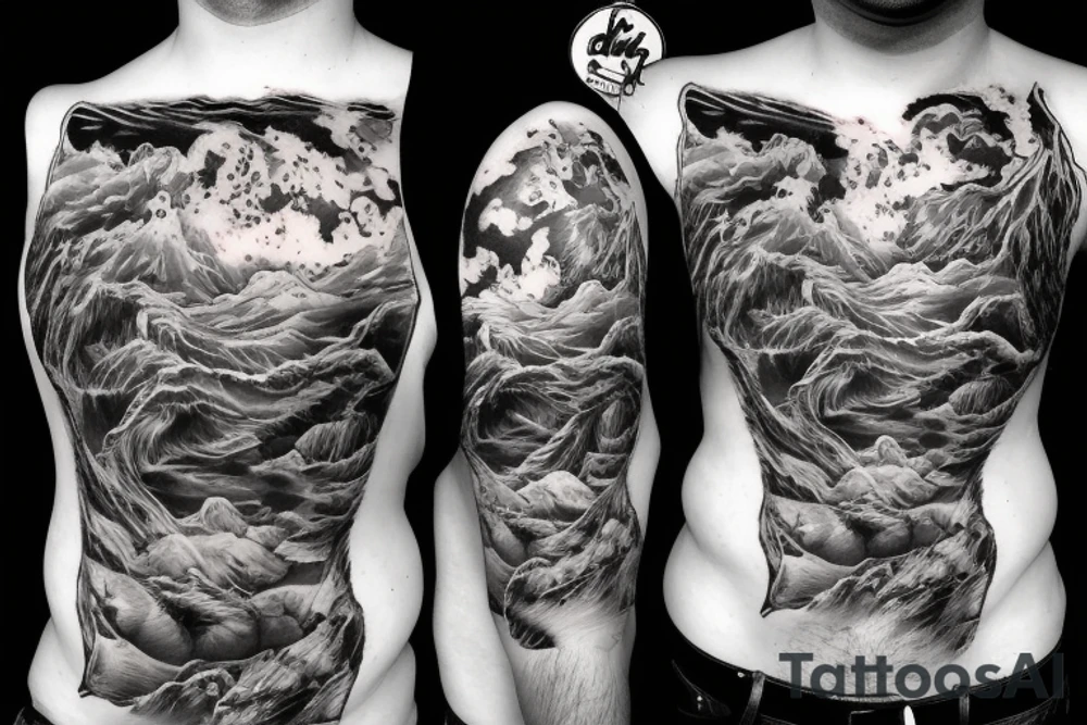 man with lightning in hand on the top of the mountain tattoo idea