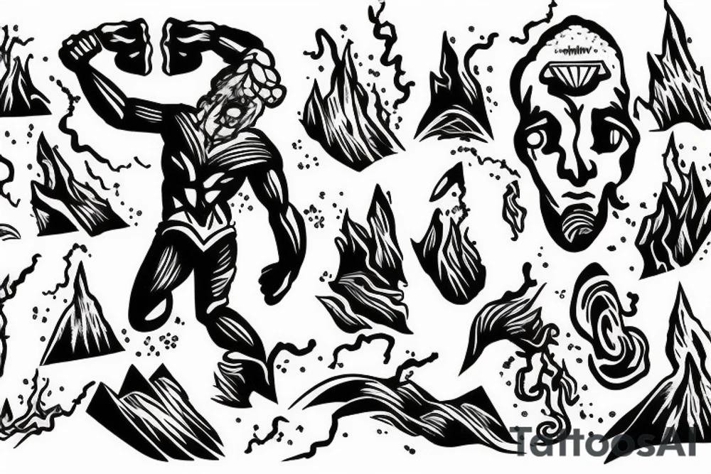 man with lightning in hand on the top of the mountain tattoo idea