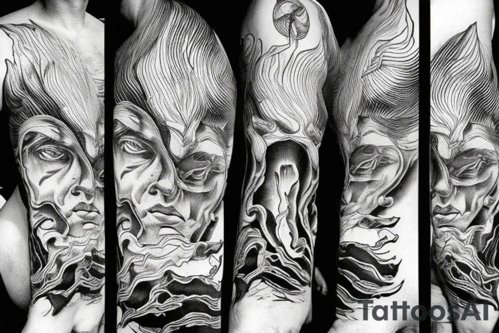 man with lightning in hand on the top of the mountain tattoo idea