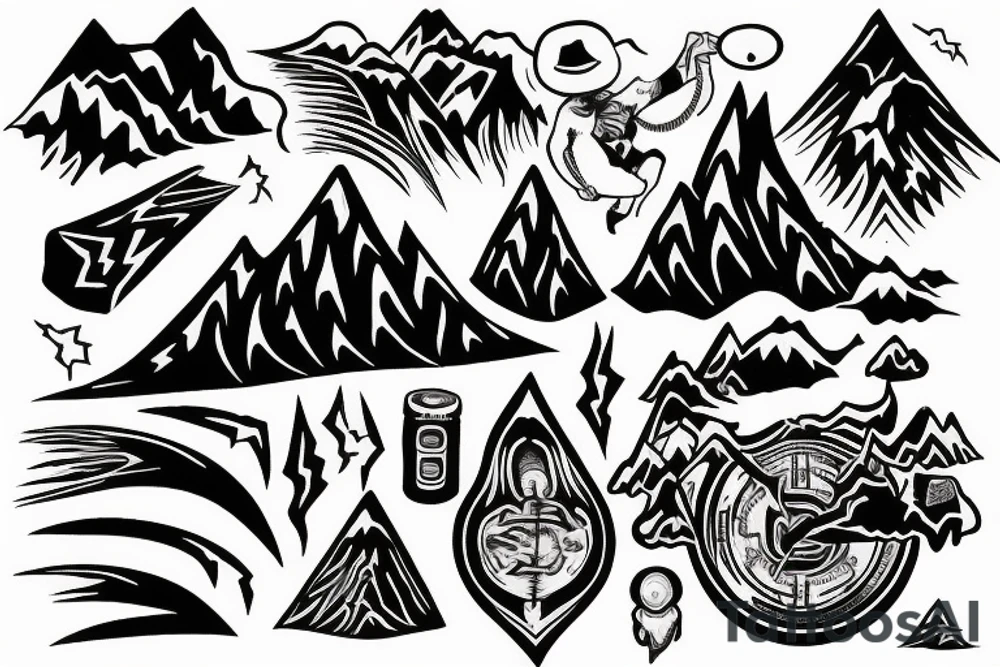 man with lightning in hand on the top of the mountain tattoo idea