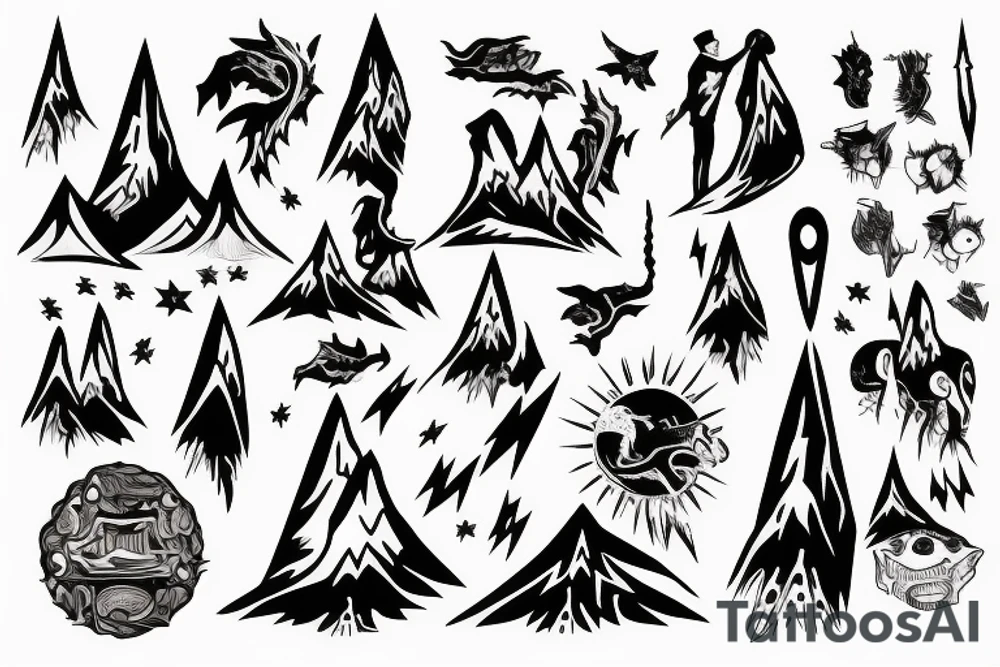 man with lightning in hand on the top of the mountain tattoo idea