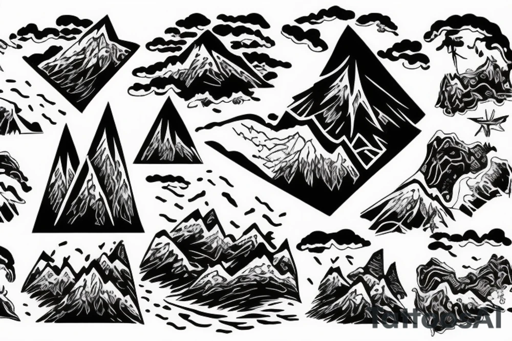 man with lightning in hand on the top of the mountain tattoo idea