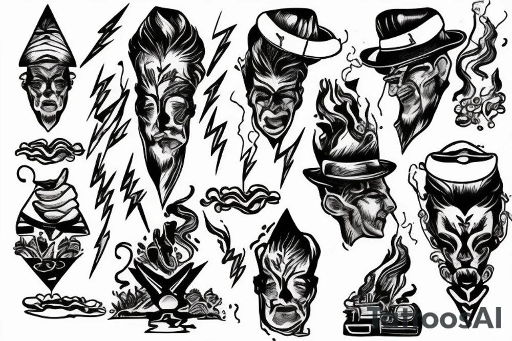man with lightning in hand on the top of the mountain tattoo idea
