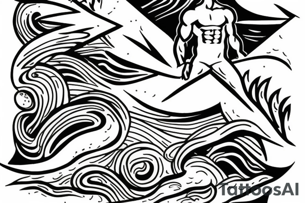 man with lightning in hand on the top of the mountain tattoo idea