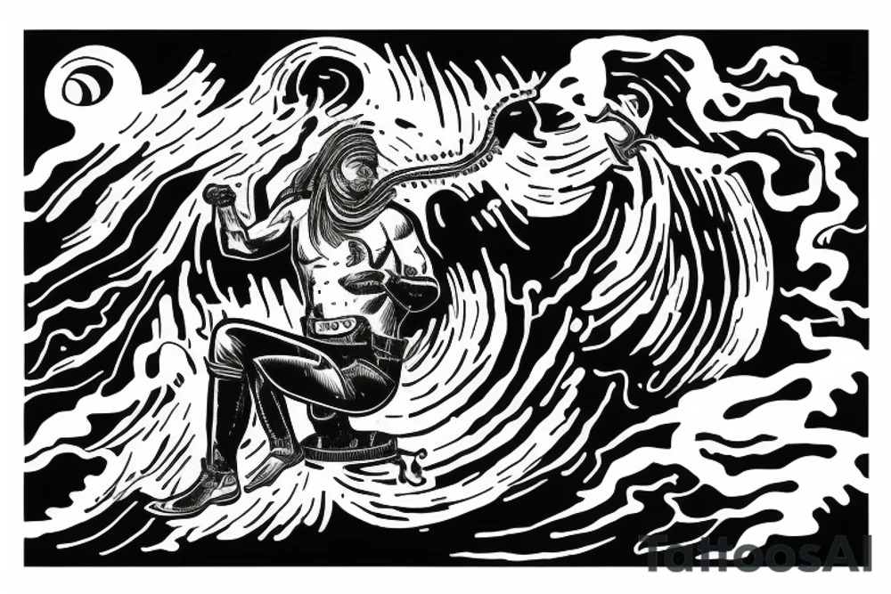 man with lightning in hand on the top of the mountain tattoo idea