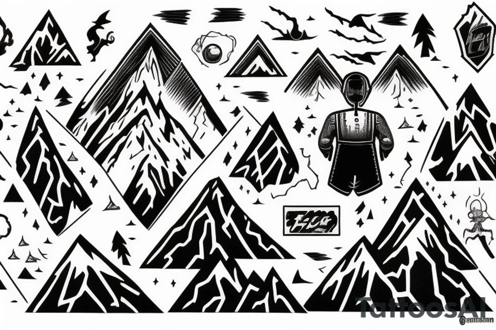 man with lightning in hand on the top of the mountain tattoo idea