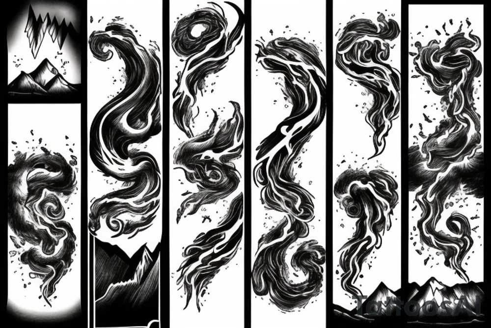 man with lightning in hand on the top of the mountain tattoo idea