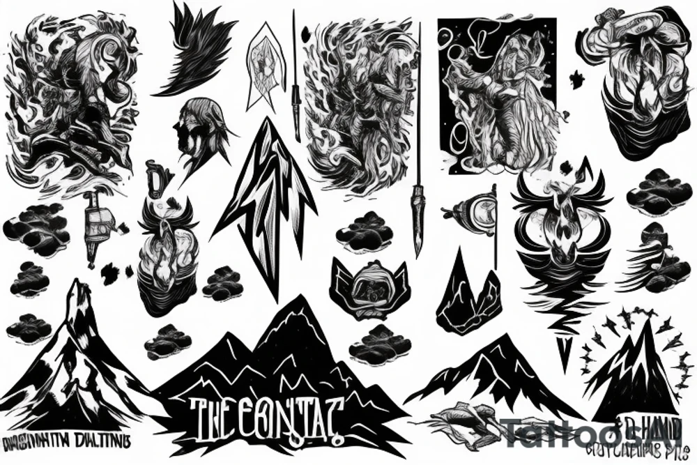 man with lightning in hand on the top of the mountain tattoo idea
