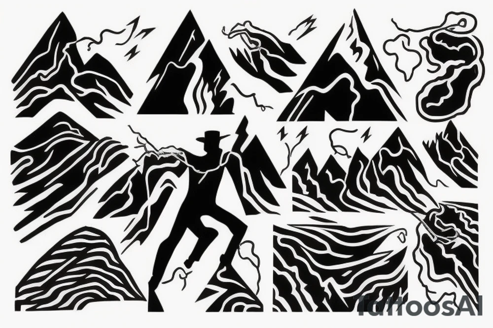 man with lightning in hand on the top of the mountain tattoo idea