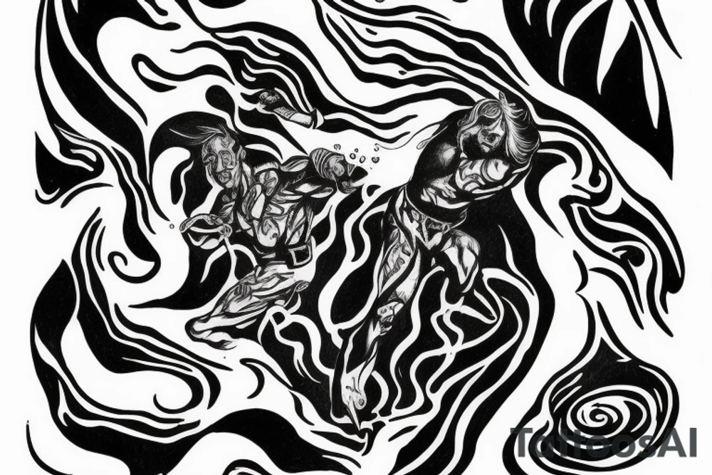 man with lightning in hand on the top of the mountain tattoo idea