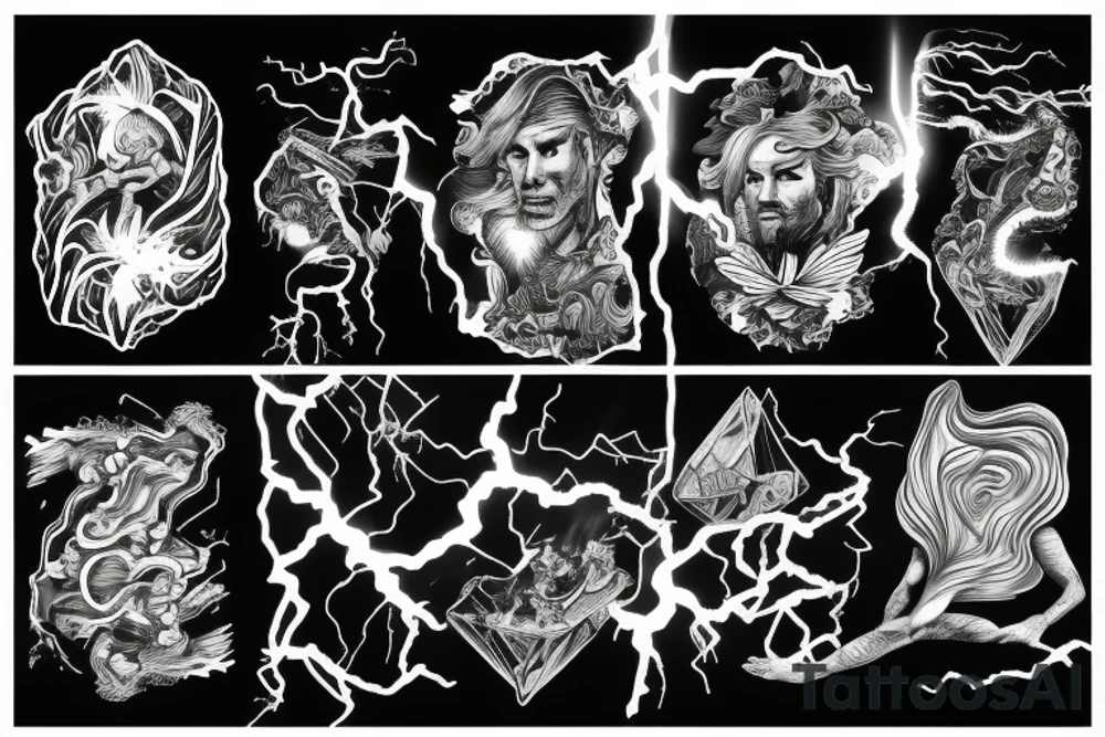 man with lightning in hand on the top of the mountain tattoo idea