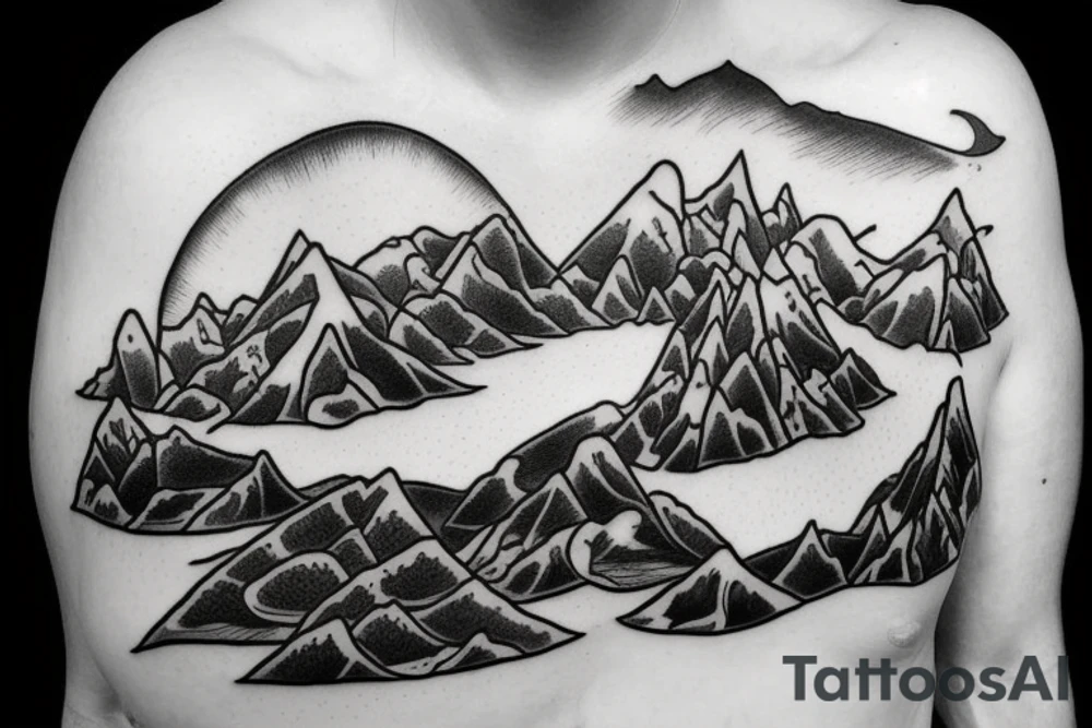 man with lightning in hand on the top of the mountain tattoo idea