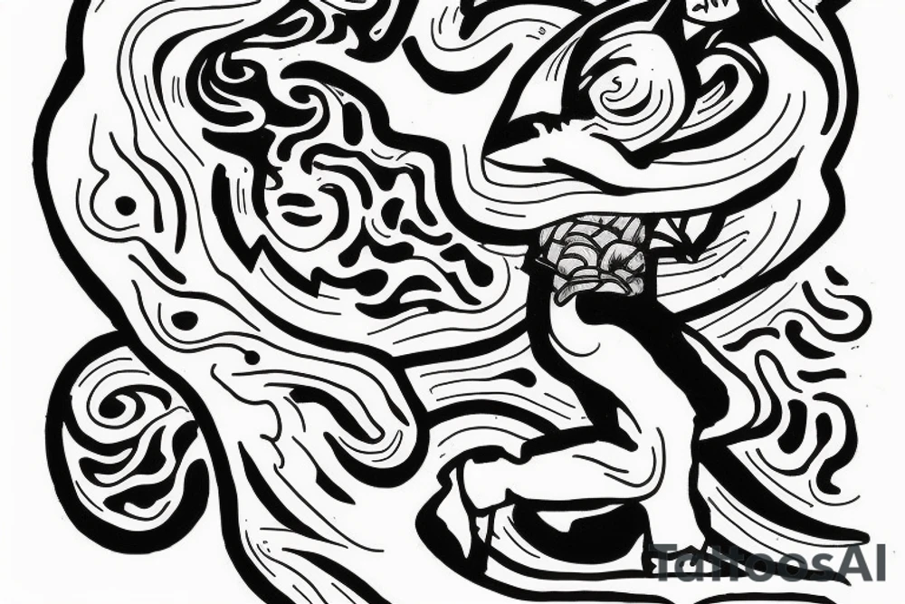 man with lightning in hand on the top of the mountain tattoo idea