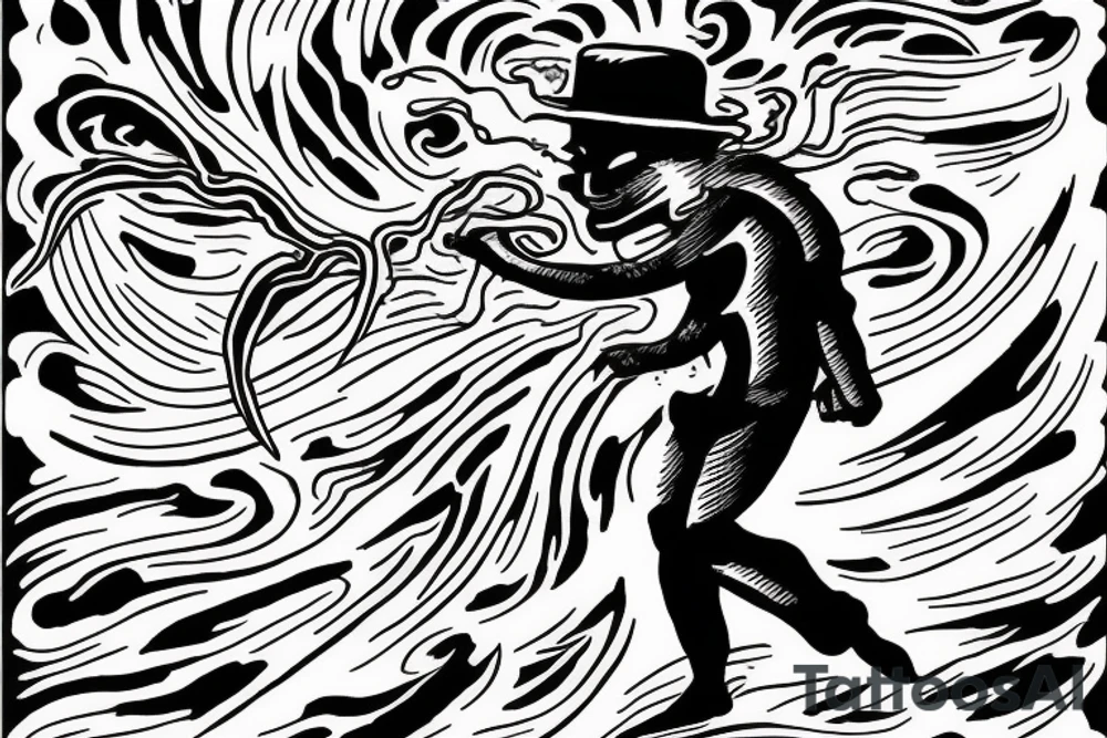 man with lightning in hand on the top of the mountain tattoo idea