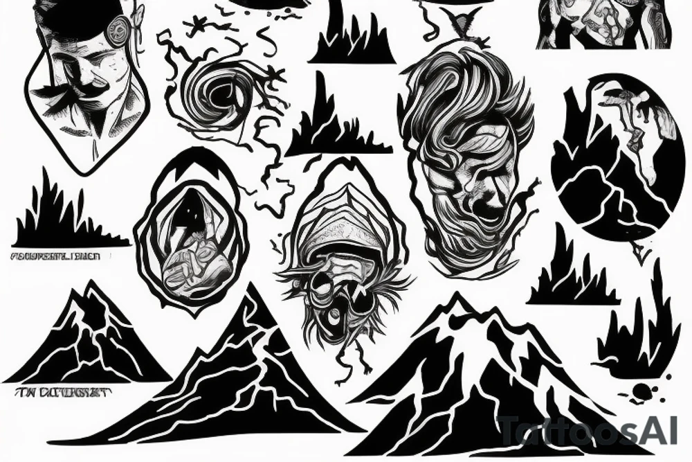 man with lightning in hand on the top of the mountain tattoo idea
