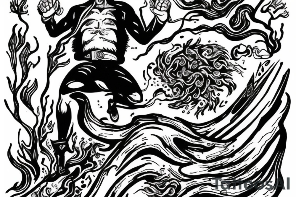 man with lightning in hand on the top of the mountain tattoo idea