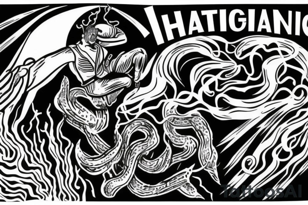 man with lightning in hand on the top of the mountain tattoo idea