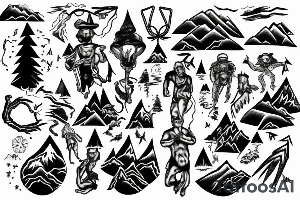 man with lightning in hand on the top of the mountain tattoo idea