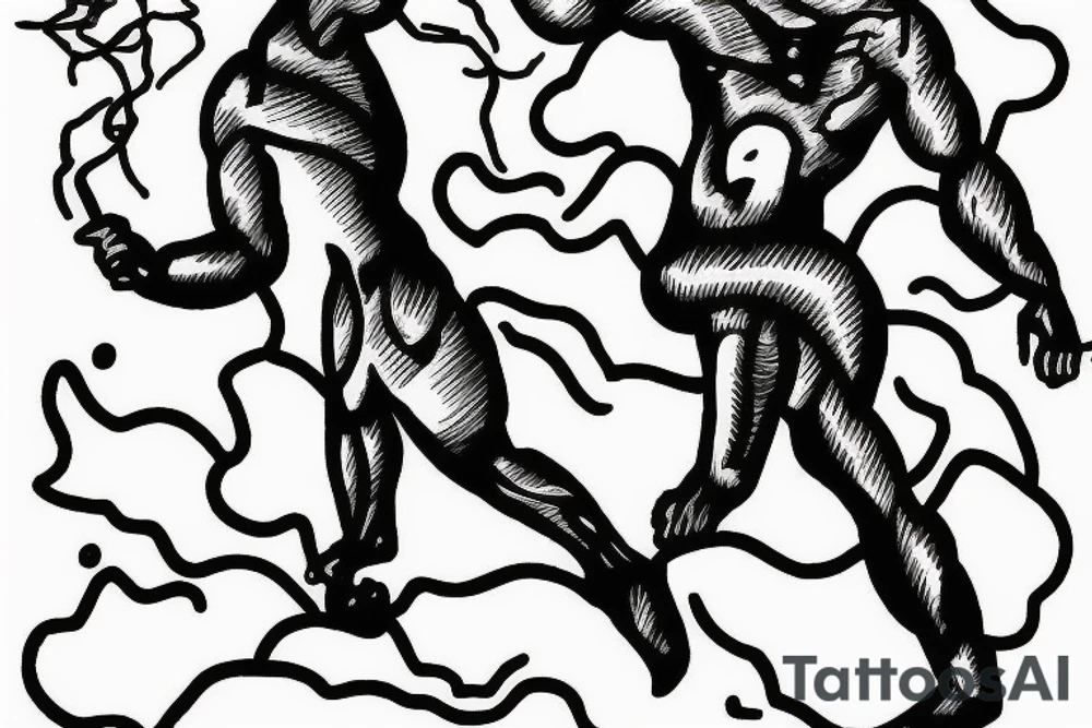 man with lightning in hand on the top of the mountain tattoo idea