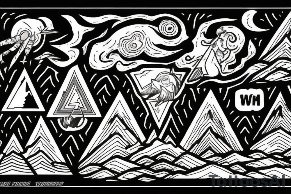 man with lightning in hand on the top of the mountain tattoo idea