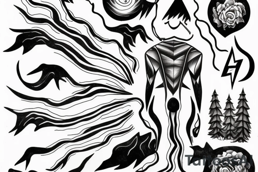 man with lightning in hand on the top of the mountain tattoo idea