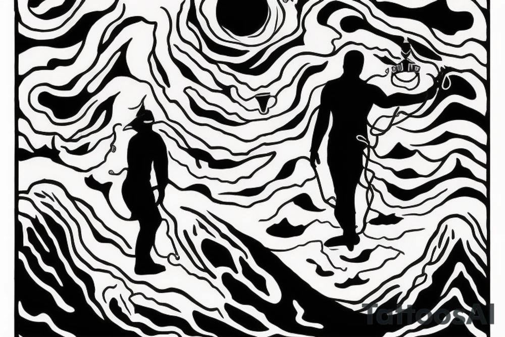 man with lightning in hand on the top of the mountain tattoo idea