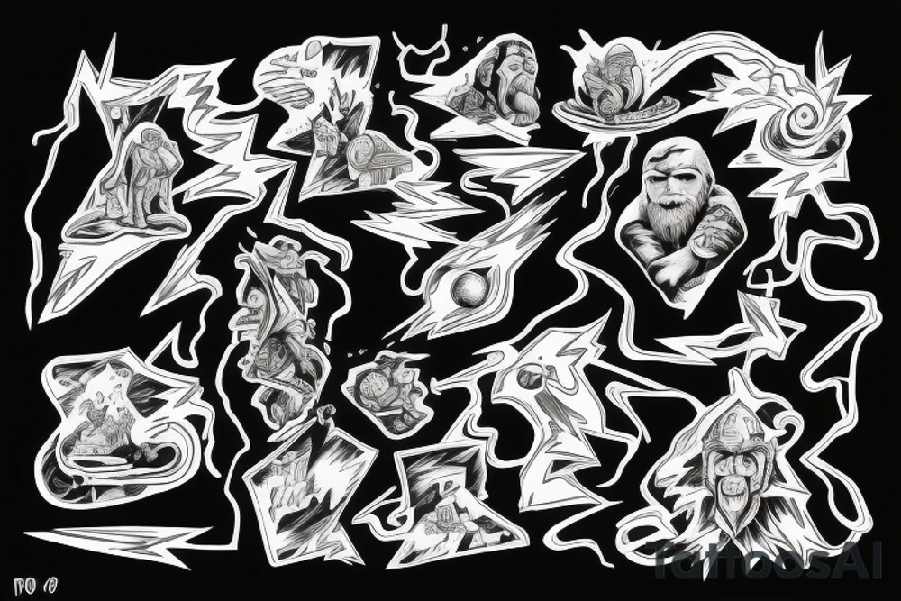 man with lightning in hand on the top of the mountain tattoo idea
