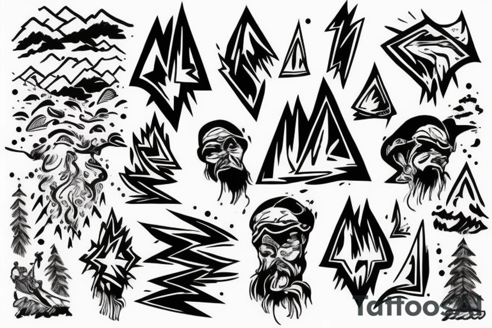 man with lightning in hand on the top of the mountain tattoo idea