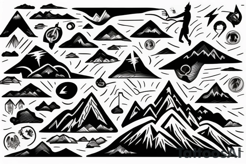 man with lightning in hand on the top of the mountain tattoo idea