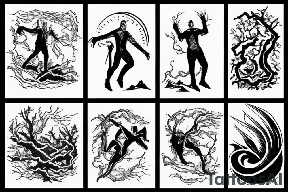 man with lightning in hand on the top of the mountain tattoo idea