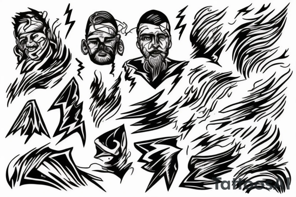 man with lightning in hand on the top of the mountain tattoo idea