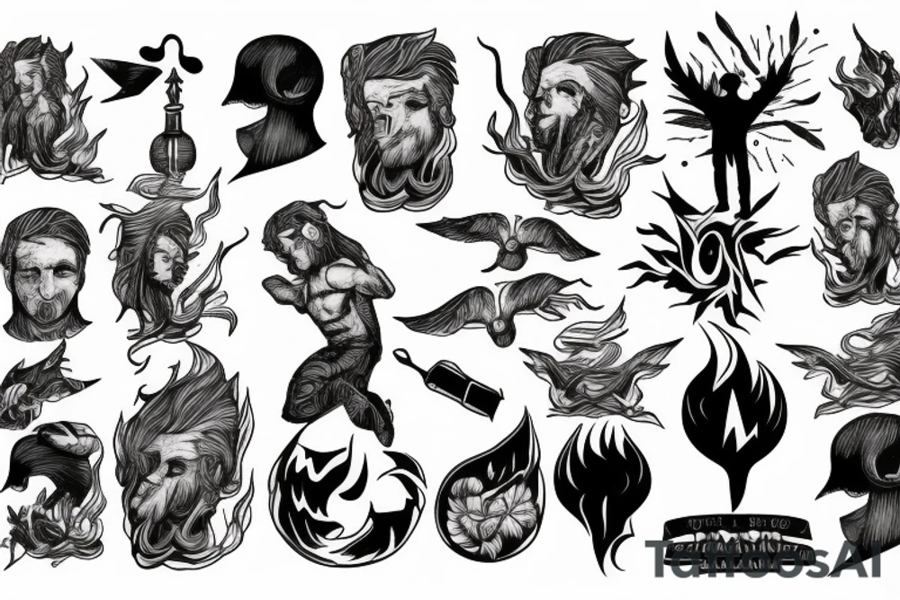 man with lightning in hand on the top of the mountain tattoo idea